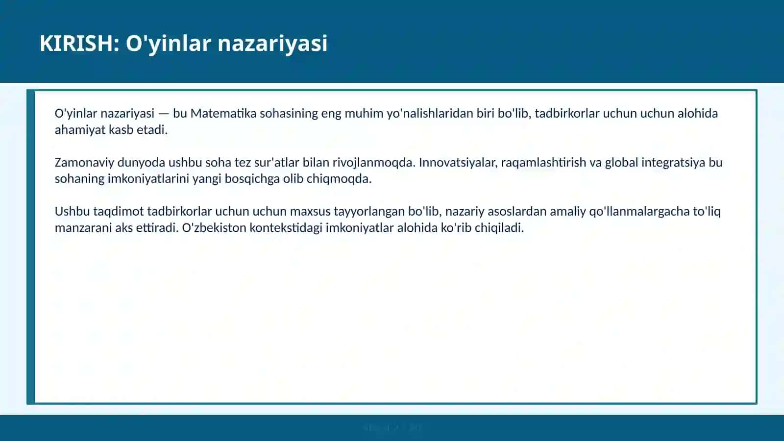 O'YINLAR NAZARIYASI 2