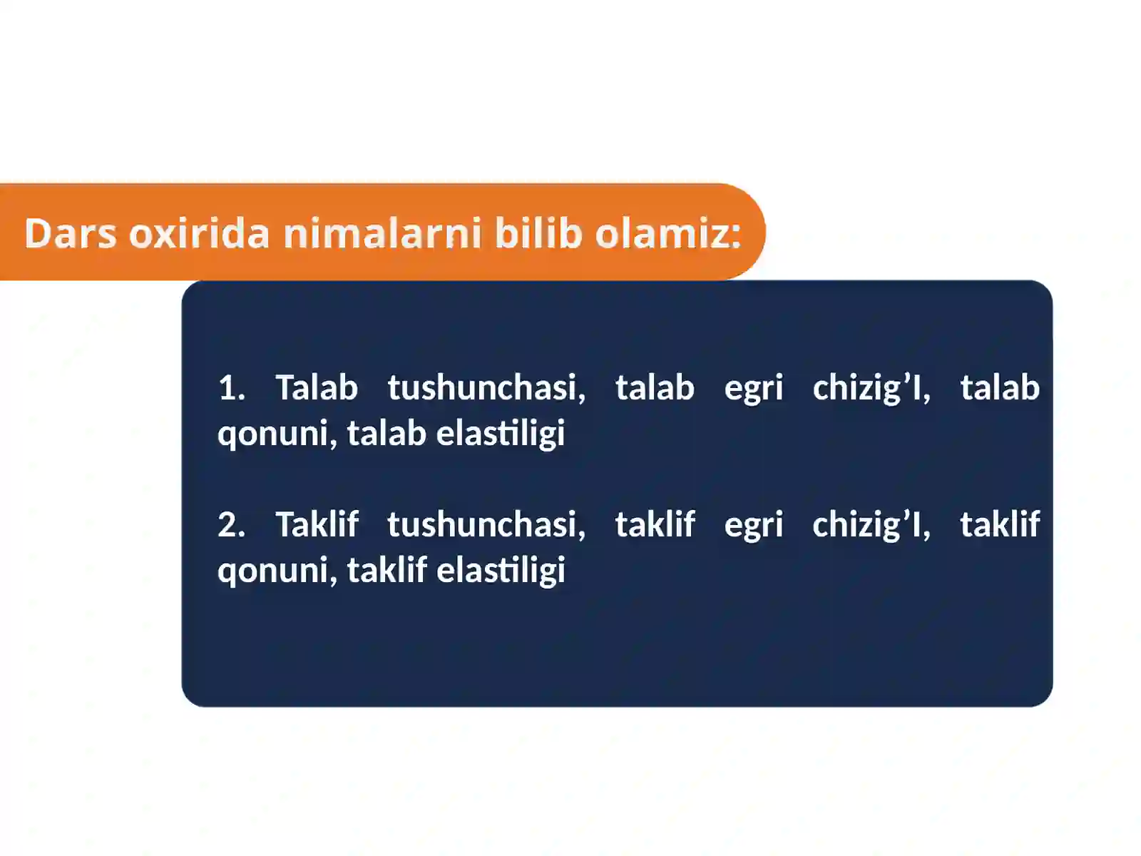 Talab va taklif nazariyasi. Bozor muvozanati 2
