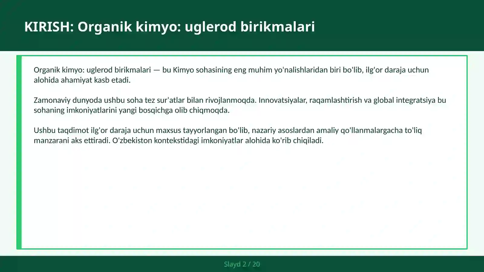 Organik kimyo: uglerod birikmalari 2