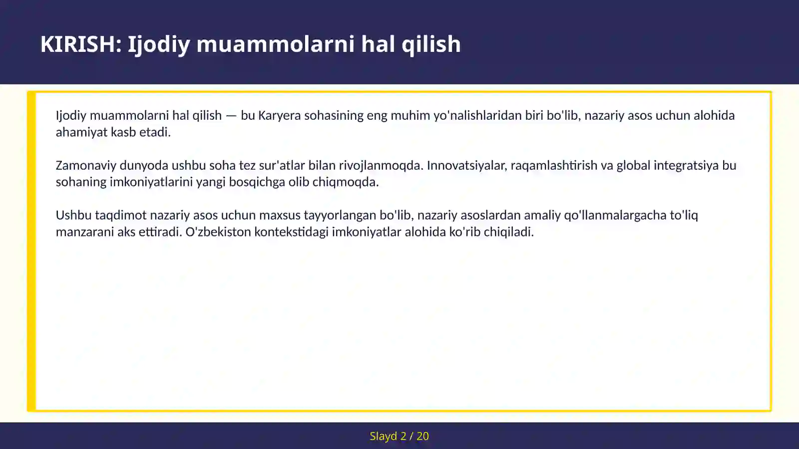 Ijodiy muammolarni hal qilish 2