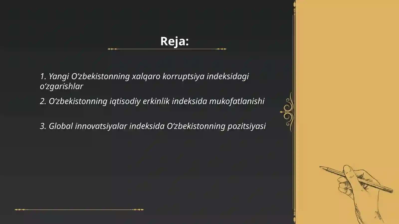 Yangi O‘zbekiston ijtimoiy siyosiy va iqtisodiy va madaniy hayotida ro'y berayotgan o'zgarishlarning xalqaro reyting va indekslarda aks etishi 2