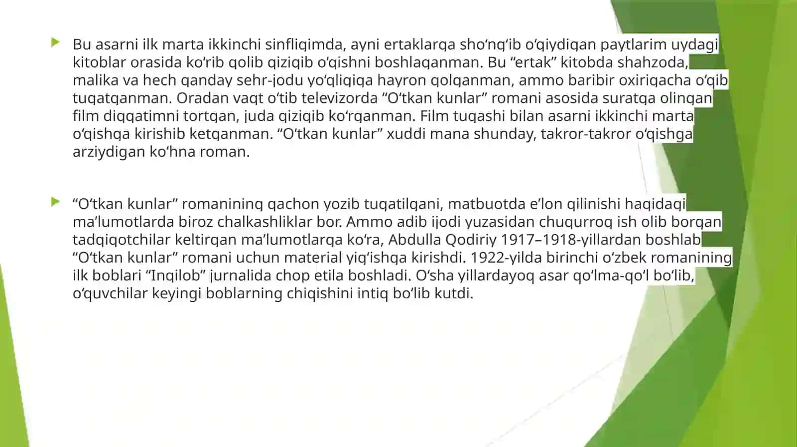 Abdulla Qodiriyning  O’tgan Kunlar asari 2