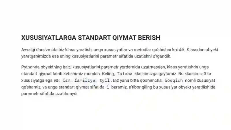 Python. OBYEKTLAR BILAN ISHLASH 2