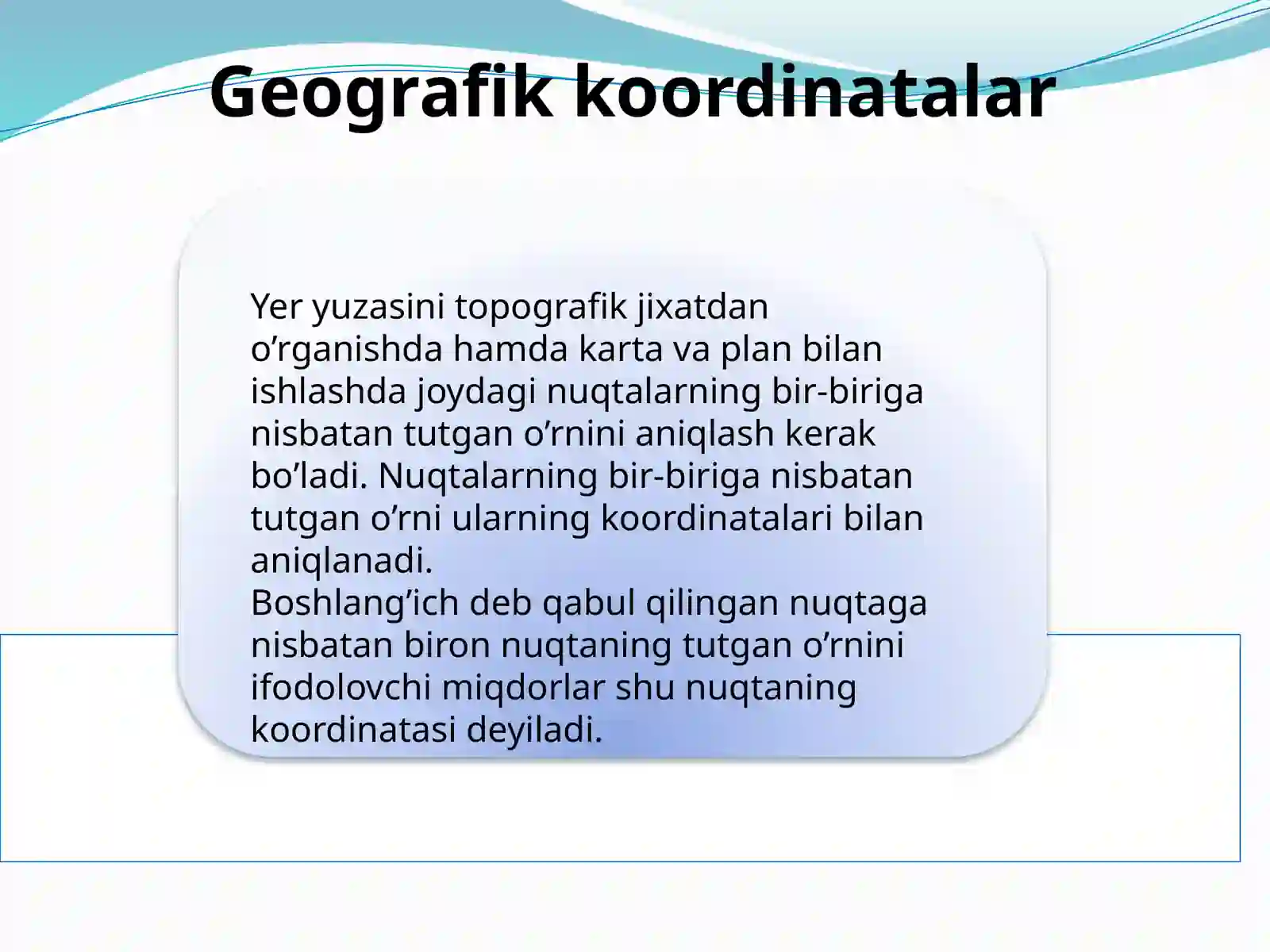 Geodeziyada qo'llaniladigan koordinatalar tizimi 2