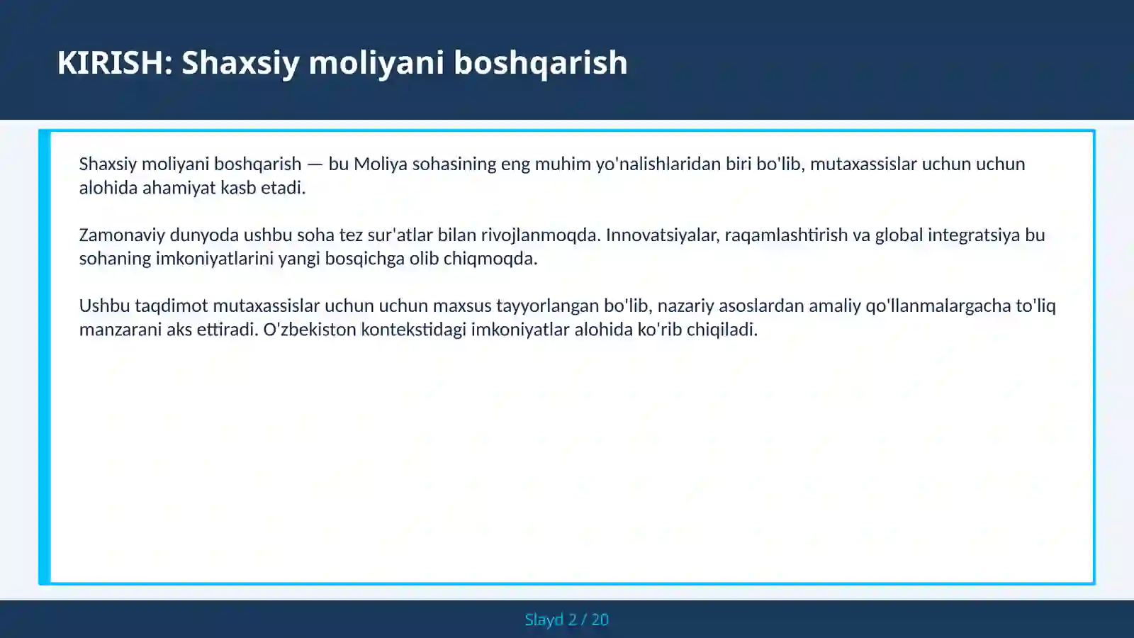Shaxsiy moliyani boshqarish 2