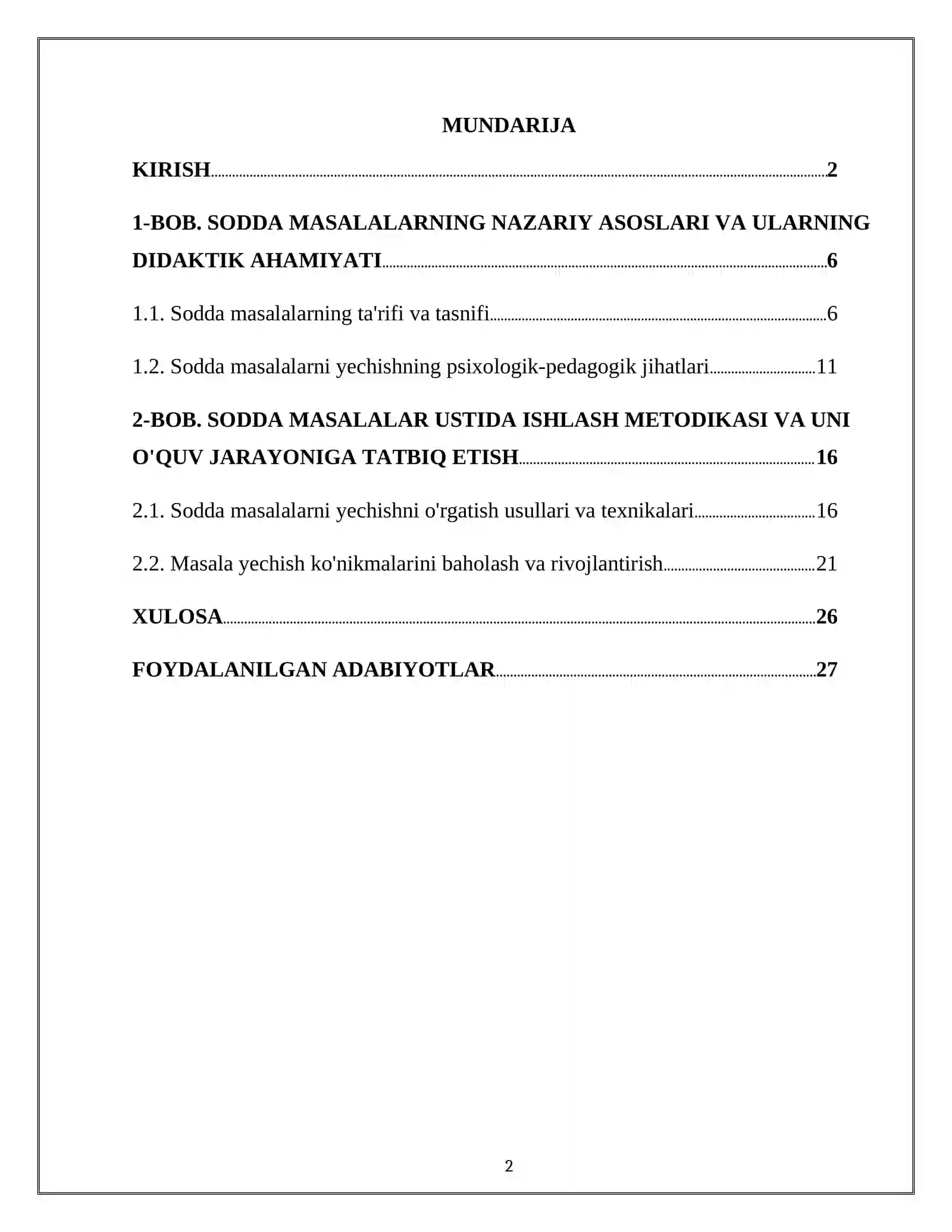 SODDA MASALALAR VA ULAR USTIDA ISHLASH METODIKASI 2