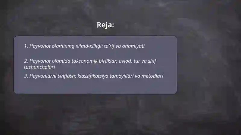 Hayvonot olamining xilma-xilligi 2