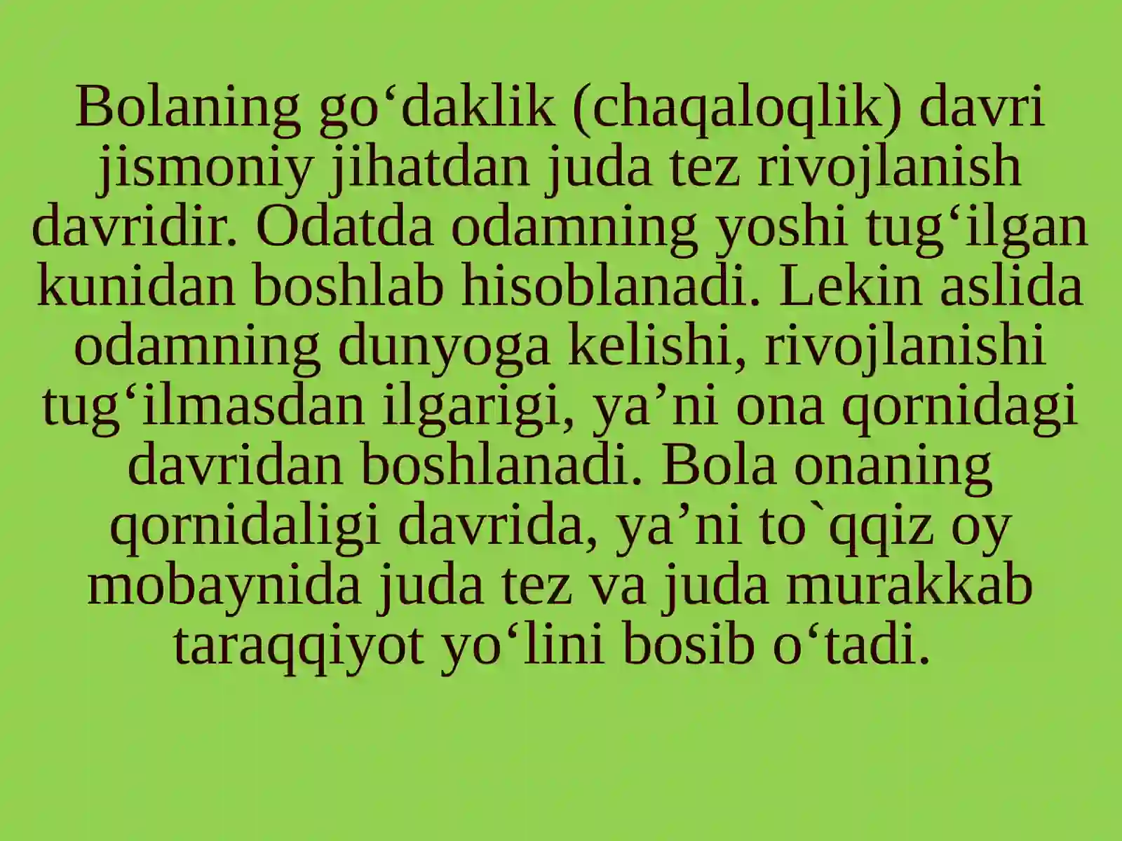 Chaqaloqlik va ilk bolalik davrining psixologik xususiyatlari. Maaktabgcha yosh davrda psixik rivojlanish xususiyatlari 2