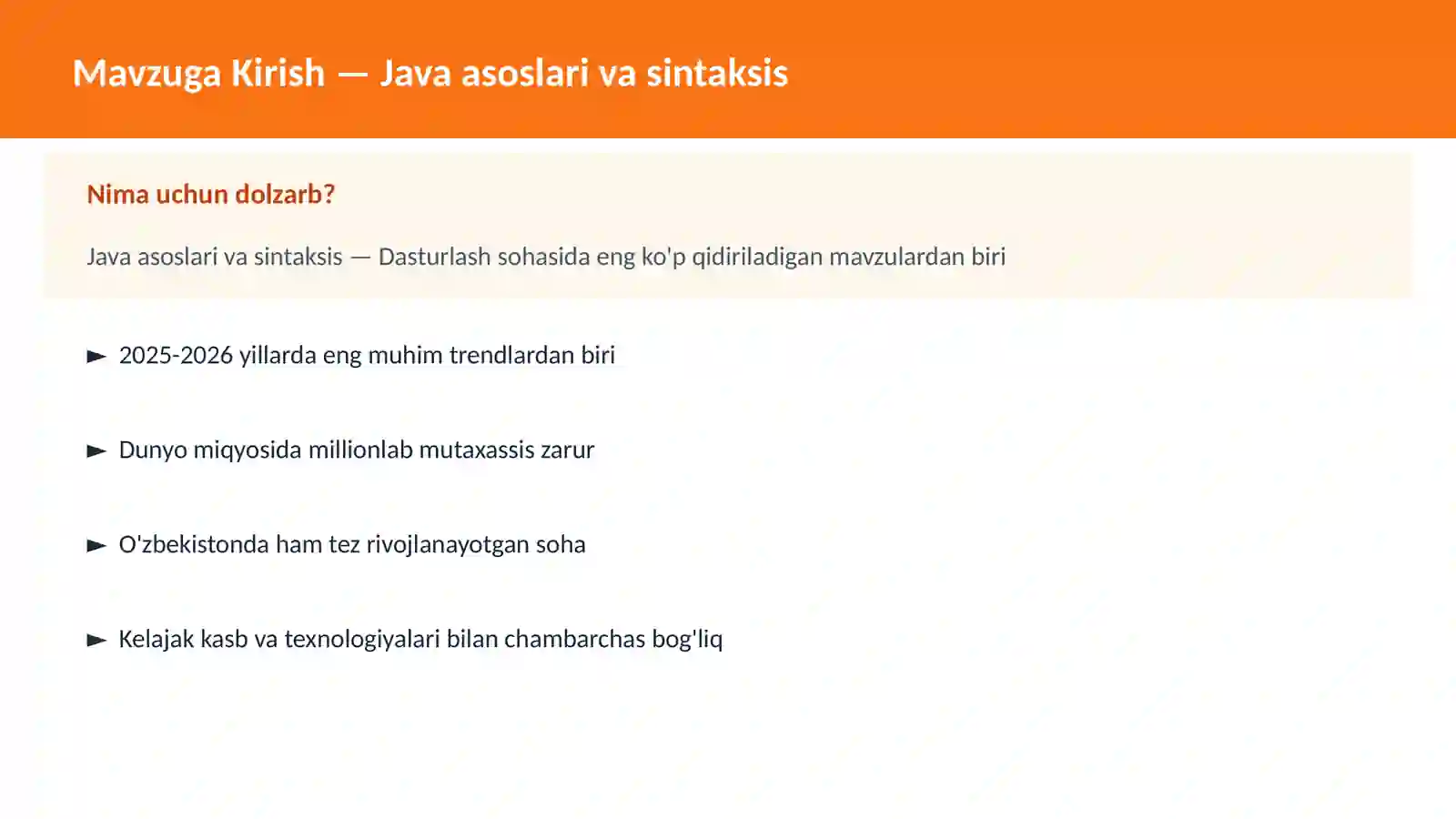 DASTURLASH | JAVA VA KORXONA 2