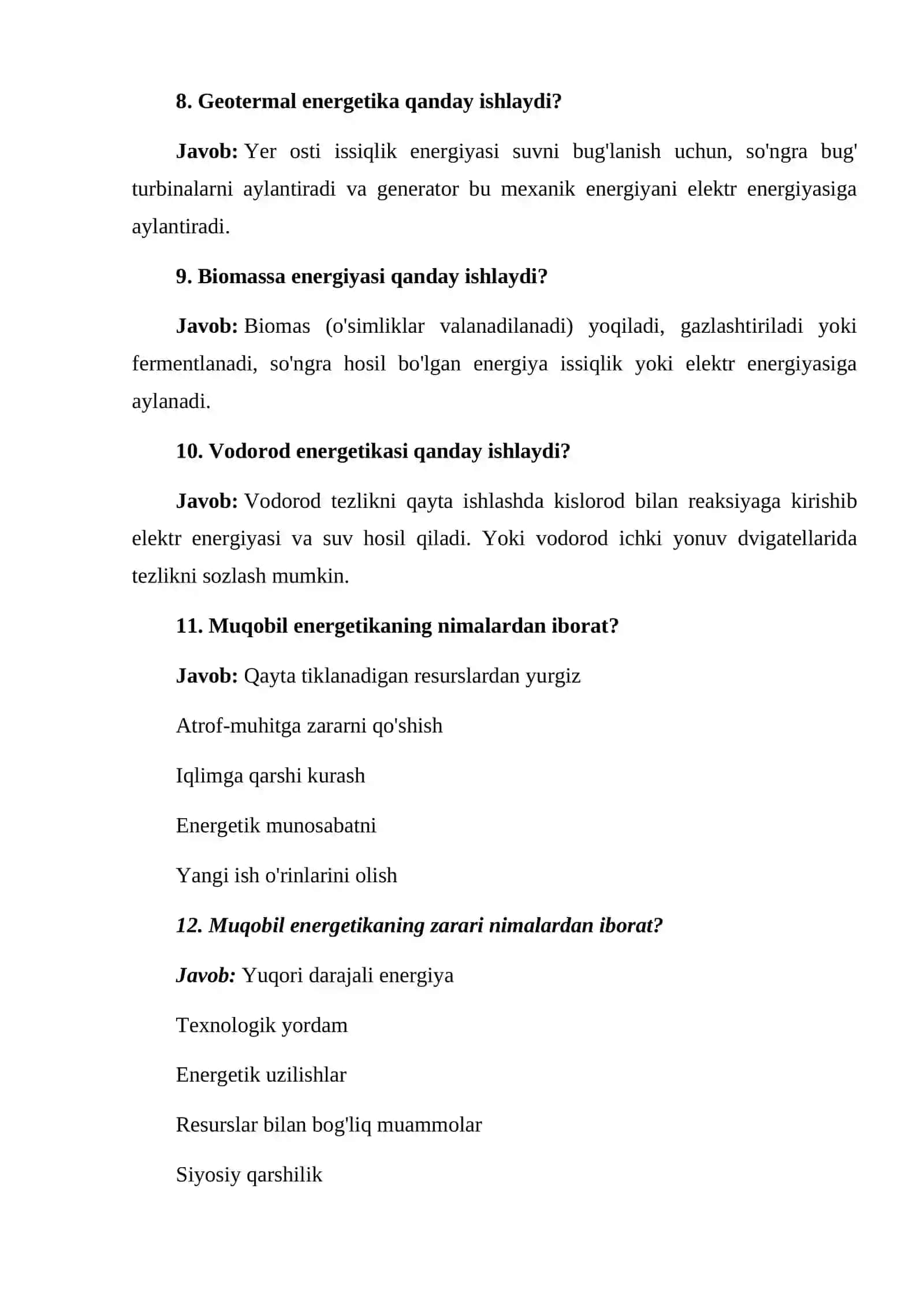 Yashil iqtisodiyot: Muqobil energetika - Savol-javoblar 2