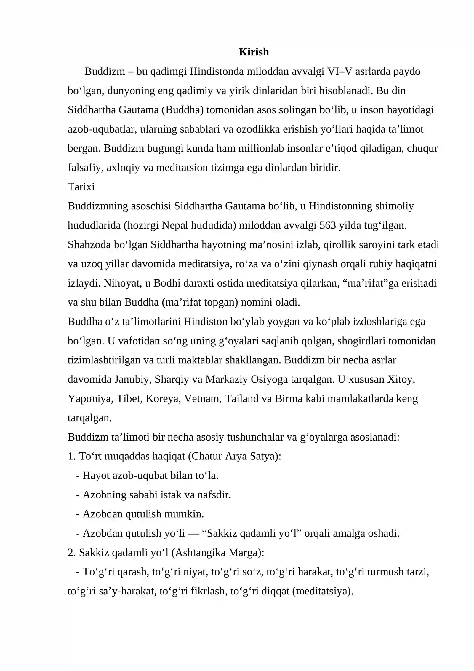 Buddizm dini tarixi va asosiy g’oyalari 2
