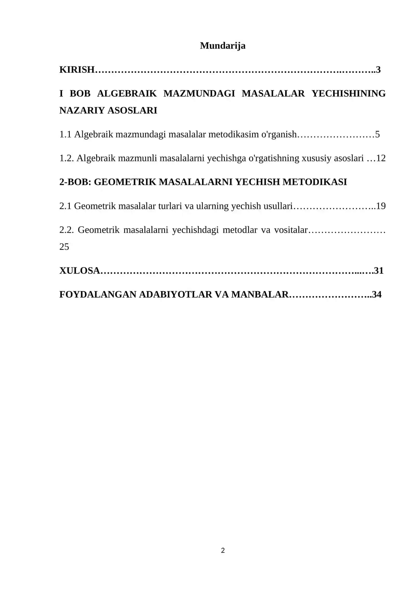 Algebraik va Geometrik mazmunli masalalar yechishga oʻrgatish metodikasi 2