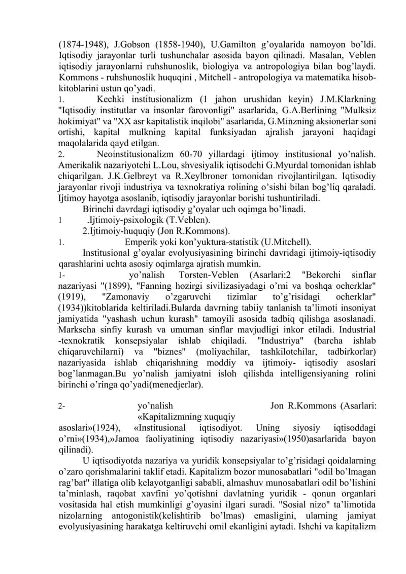 HOZIRGI ZAMON IQTISODIY TA’LIMOTLARNING ASOSIY YO’NALISHLARI MUSTAQIL TA'LIM 2