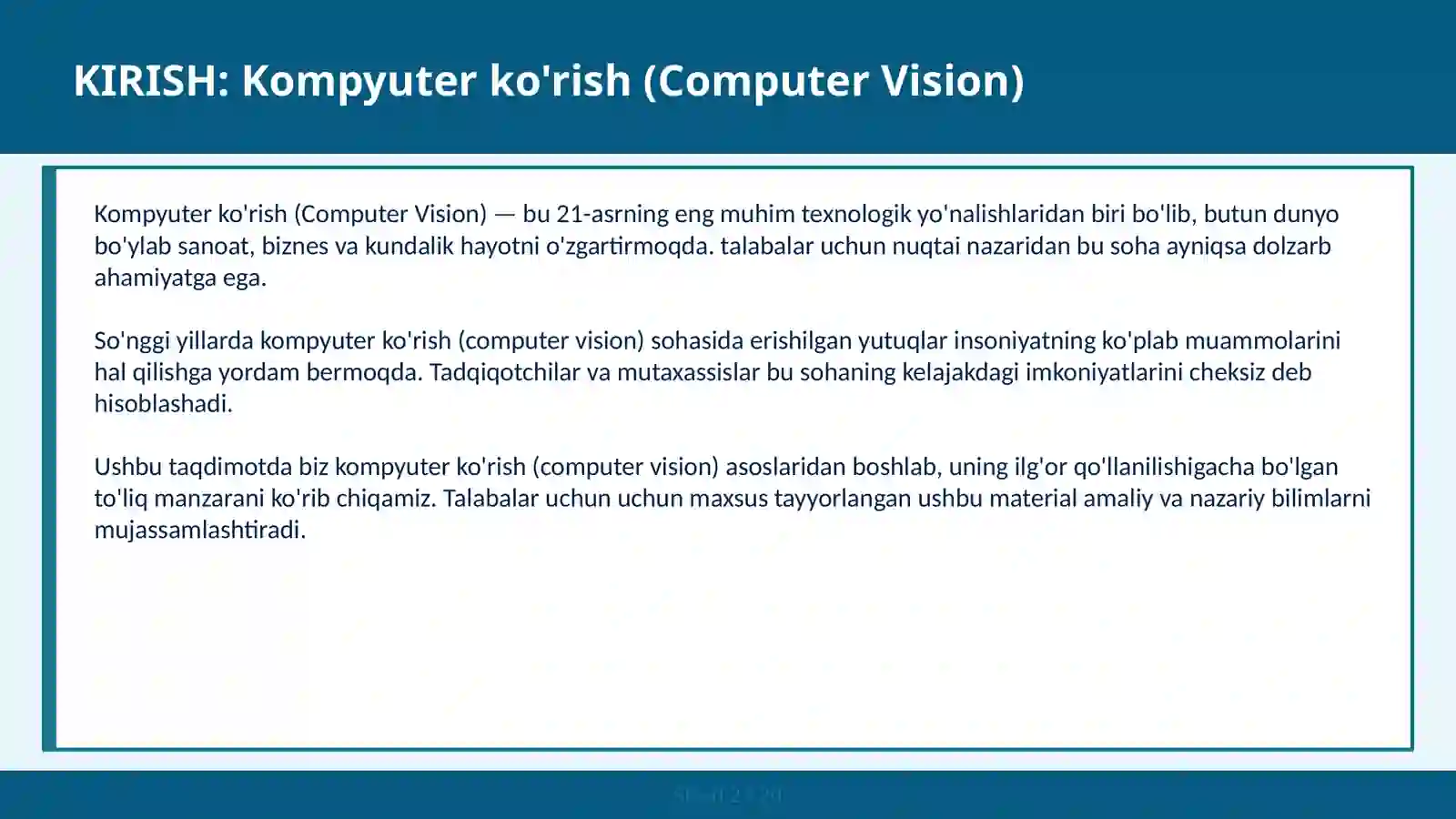 KOMPYUTER KO'RISH (COMPUTER VISION) 2