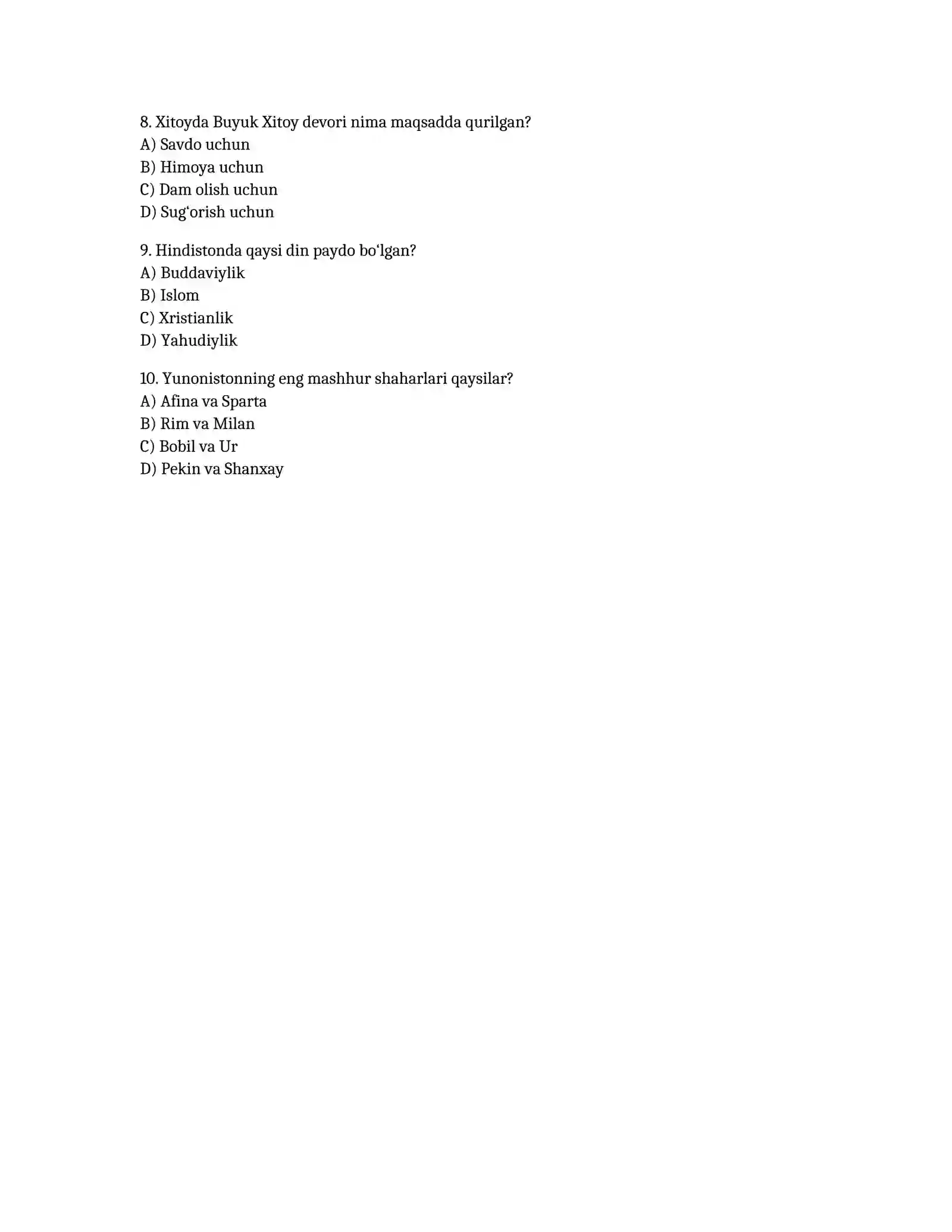 7-SINF TARIX FANIDAN TEST SAVOLLARI 2