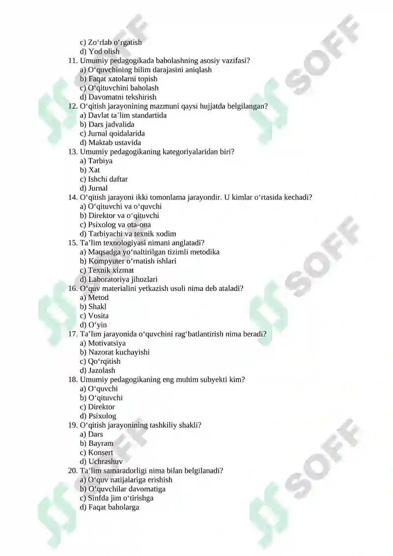 Umumiy pedagogika test 2