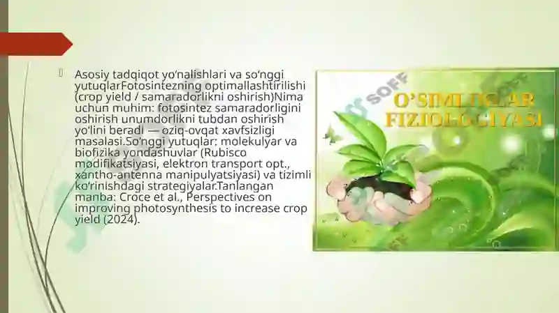 O’simliklar fiziologiyasi yuzasidan chet el ilmiy tadqiqotlar va ular haqida ilmiy maqolalarni tahlil qilish 2
