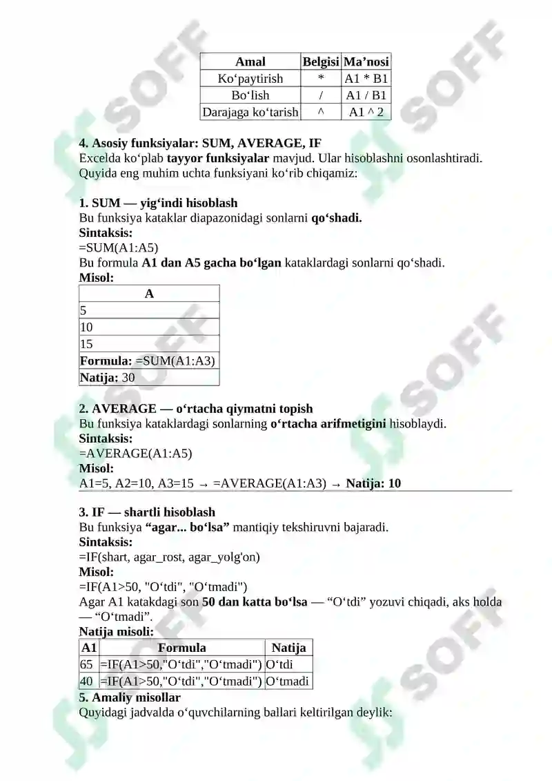 MS Excel dasturi va uning imkoniyatlari 2