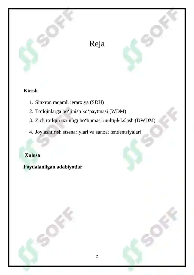MULTIMEDIA ALOQA TARMOG‘INING TRANSPORT TELEKOMMUNIKATSIYA TEXNOLOGIYALARI 2