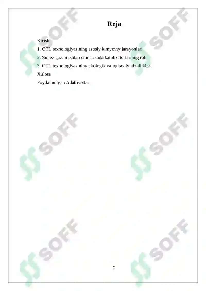 Tabiiy gazdan sintetik suyuq yoqilgʻi ishlab chiqarish texnologiyasi GTL 2