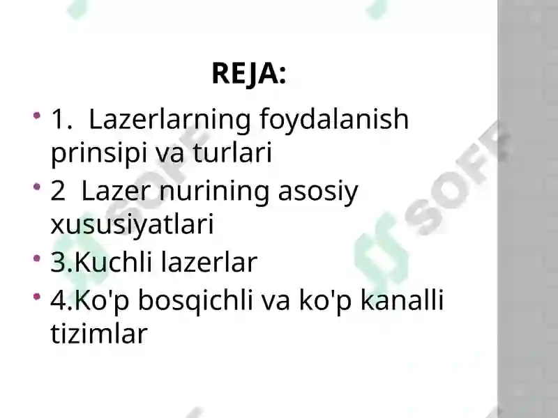 Lazerlarning nurining asosiy xususiyatlari 2