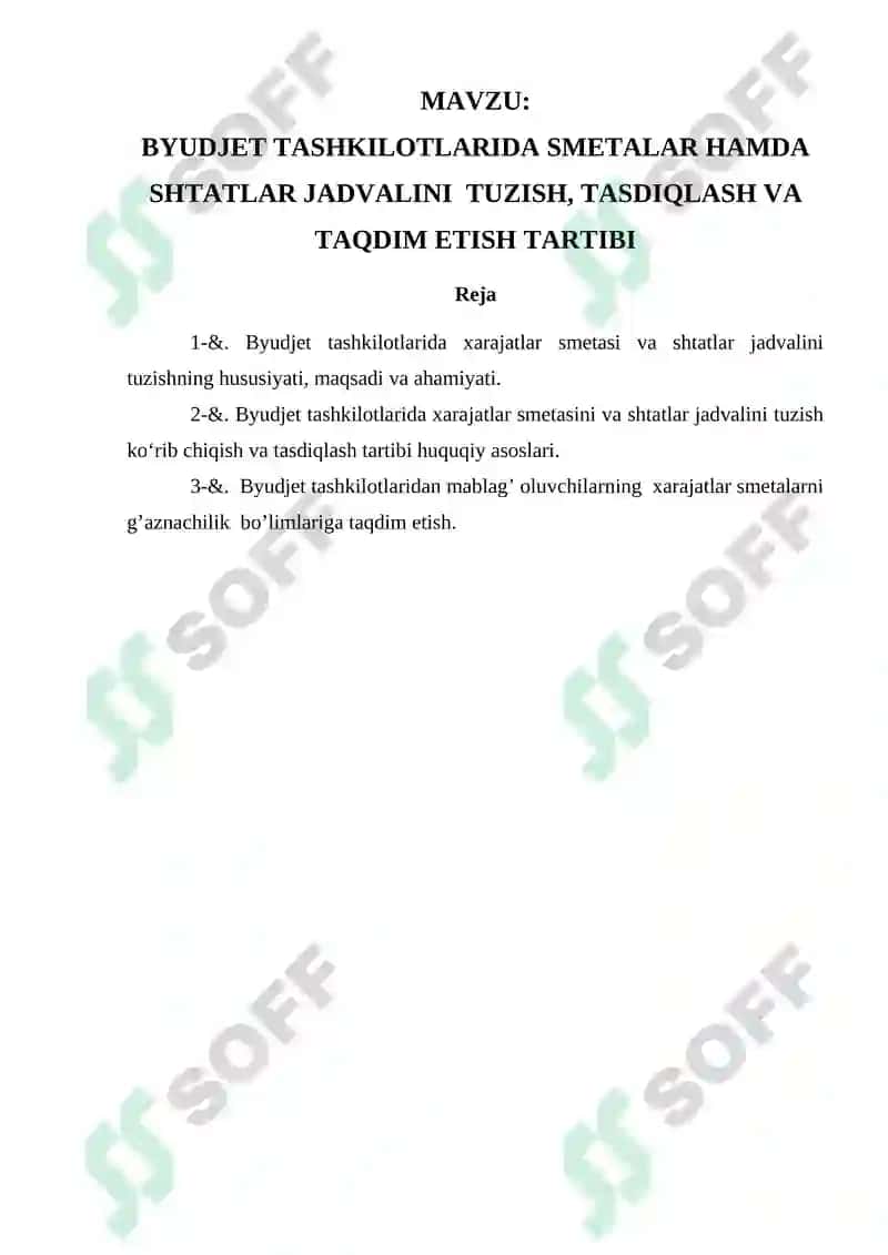 Byudjet Tashkilotlarida Smetalar hamda Shtatlar Jadvalini Tuzish, Tasdiqlash va Taqdim Etish Tartibi 2