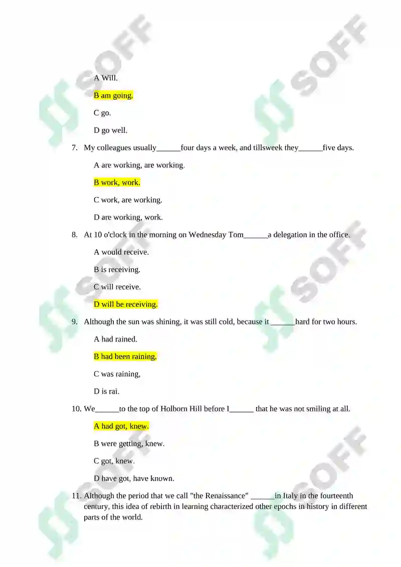 Verb Tenses Practice Questions 2