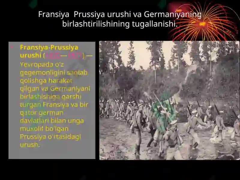 Fransiya – Prussiya urushi va Germaniyaning birlashtirilishining tugallanishi. XIX asrning 70-yillarida Bismark hukumatining ichki siyosati. 2