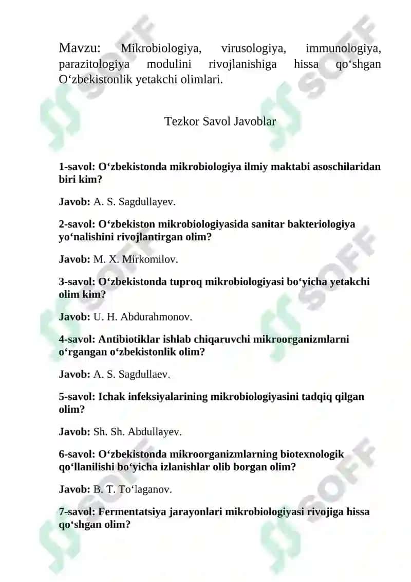Mikrobiologiya, virusologiya, immunologiya, parazitologiya moduli 2