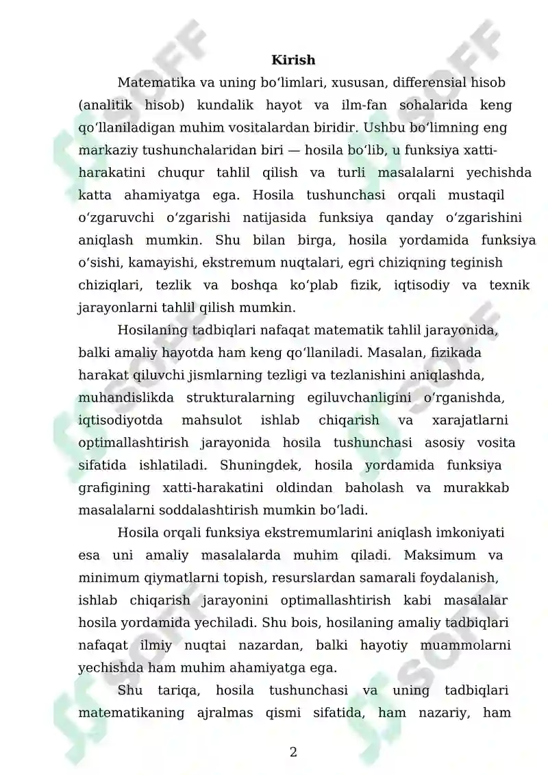 Hosilaning Tadbiqlari 2