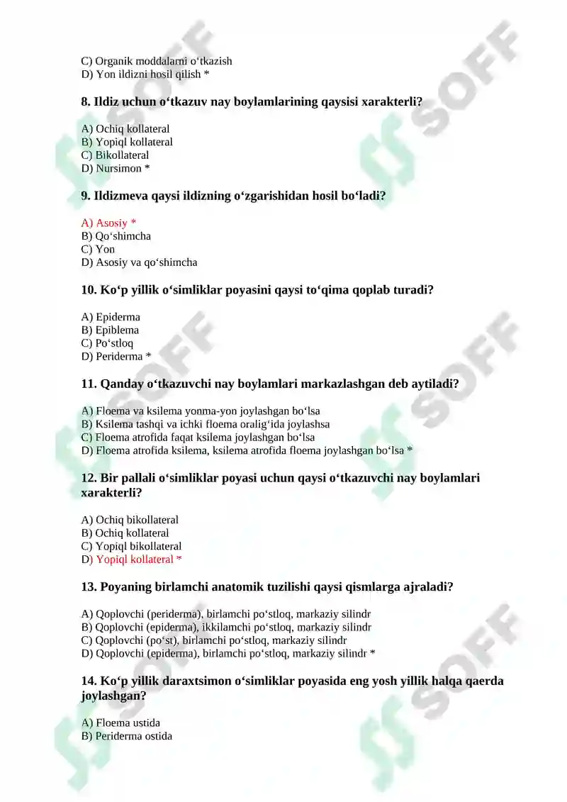 Botanika test (25 ta) 2