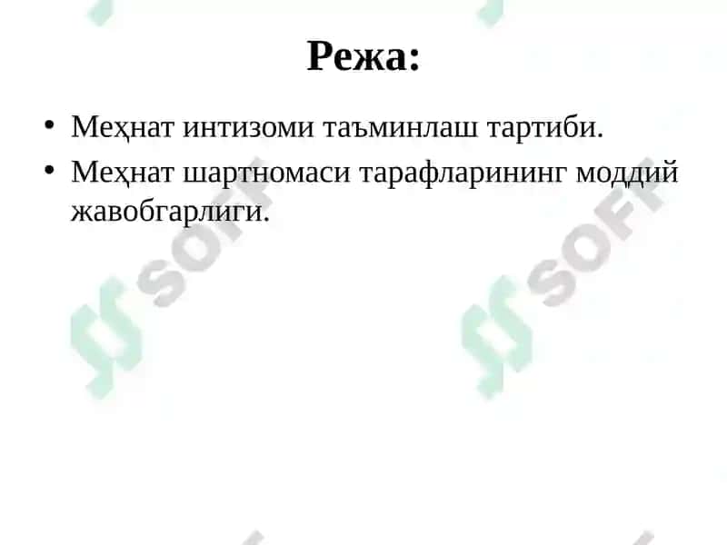 Меҳнат интизоми. Меҳнат шартномаси тарафларининг моддий жавобгарлиги 2