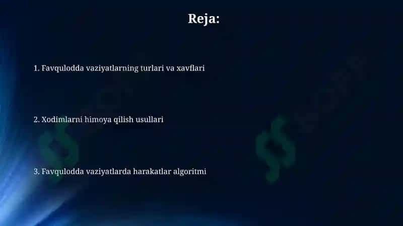Ishlabchiqarish maydonlarida ishlayotgan ishchilarni favqulot davaziyatlardan muxofaza yo'llari 2