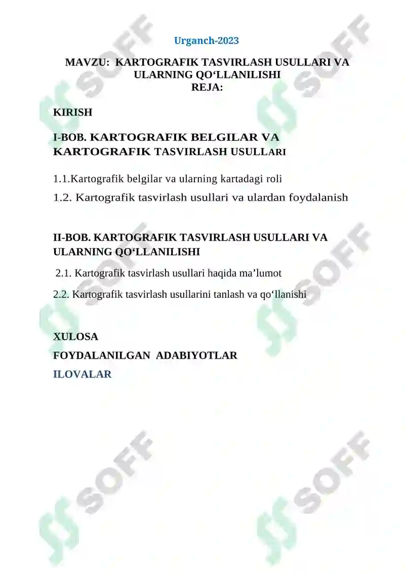 Geodeziya, kartografiya, geografiya KARTOGRAFIK TASVIRLASH USULLARI VA ULARNING QO‘LLANILISHI 2