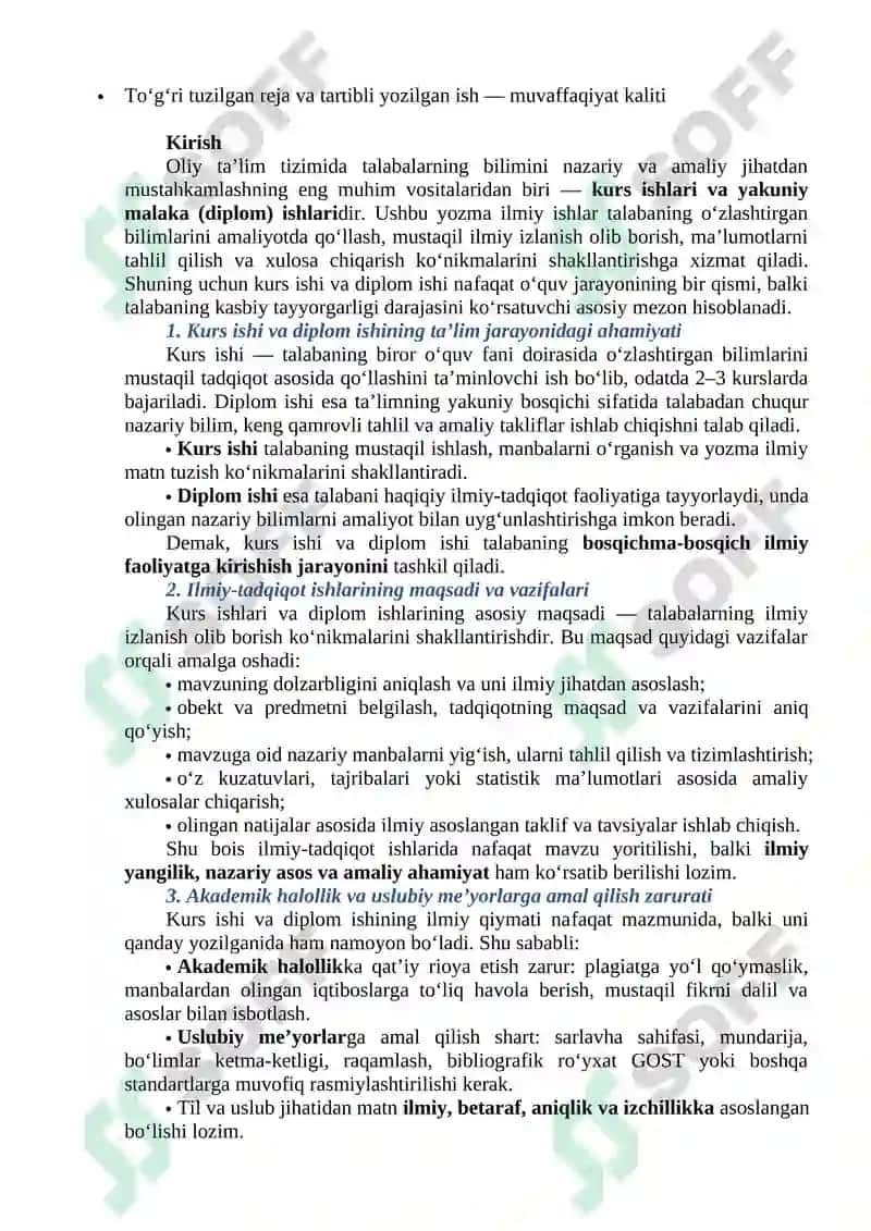 Kurs ishlarini, yakuniy malaka (diplom) ishlarini bajarish bo‘yicha uslubiy tavsiyalar, loyihalar 2