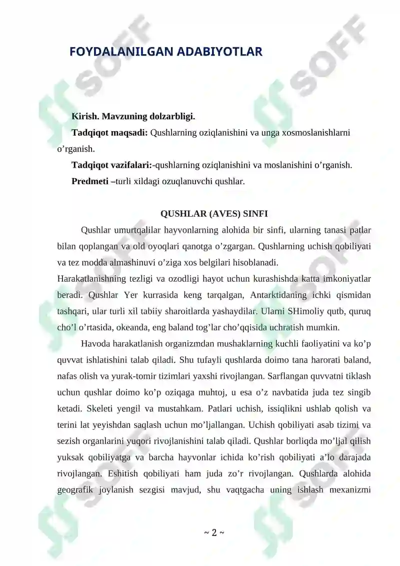 Qushlar sinfi Kurs ishi 2