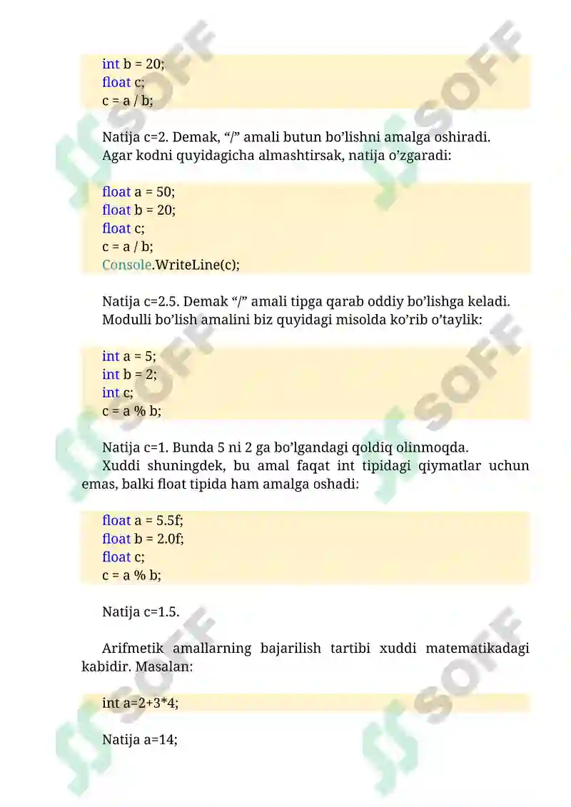 C# tilining amallari 2
