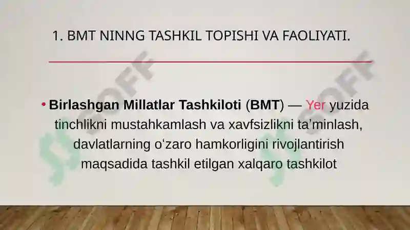 BMT ning O‘zbekistondagi vakolatxonasining faoliyati 2