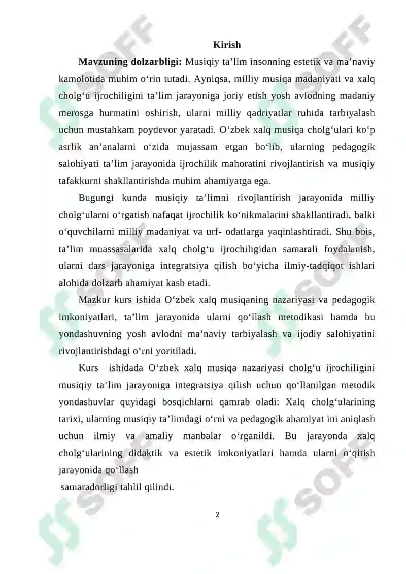 O'zbek xalq musiqa ijodining nazariy asoslari va o'rganish metodikasi 2