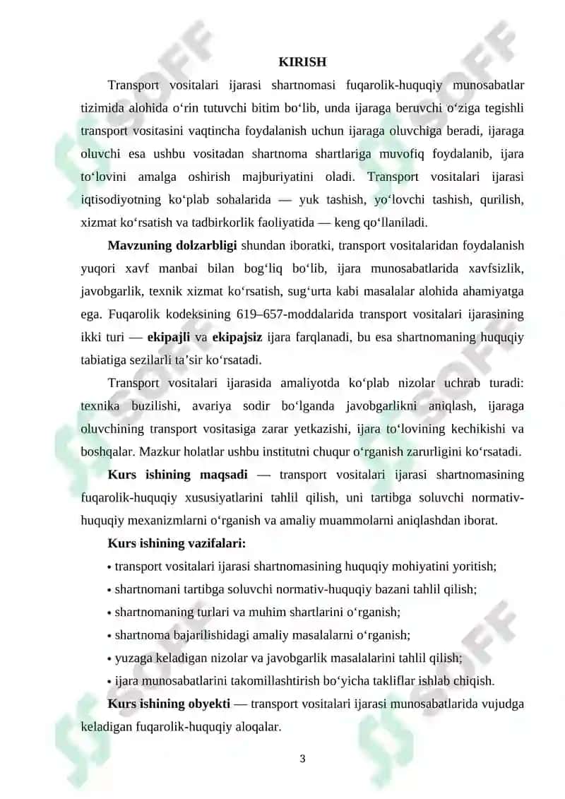 Transport Vositalari ijarasi shartnomasining fuqarolik huquqiy hususiyatlari 2