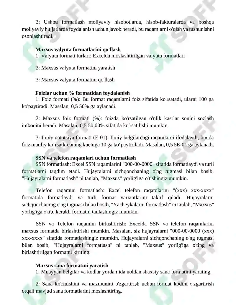 Excelda Pullik Formatlar Bilan Ishlash 2