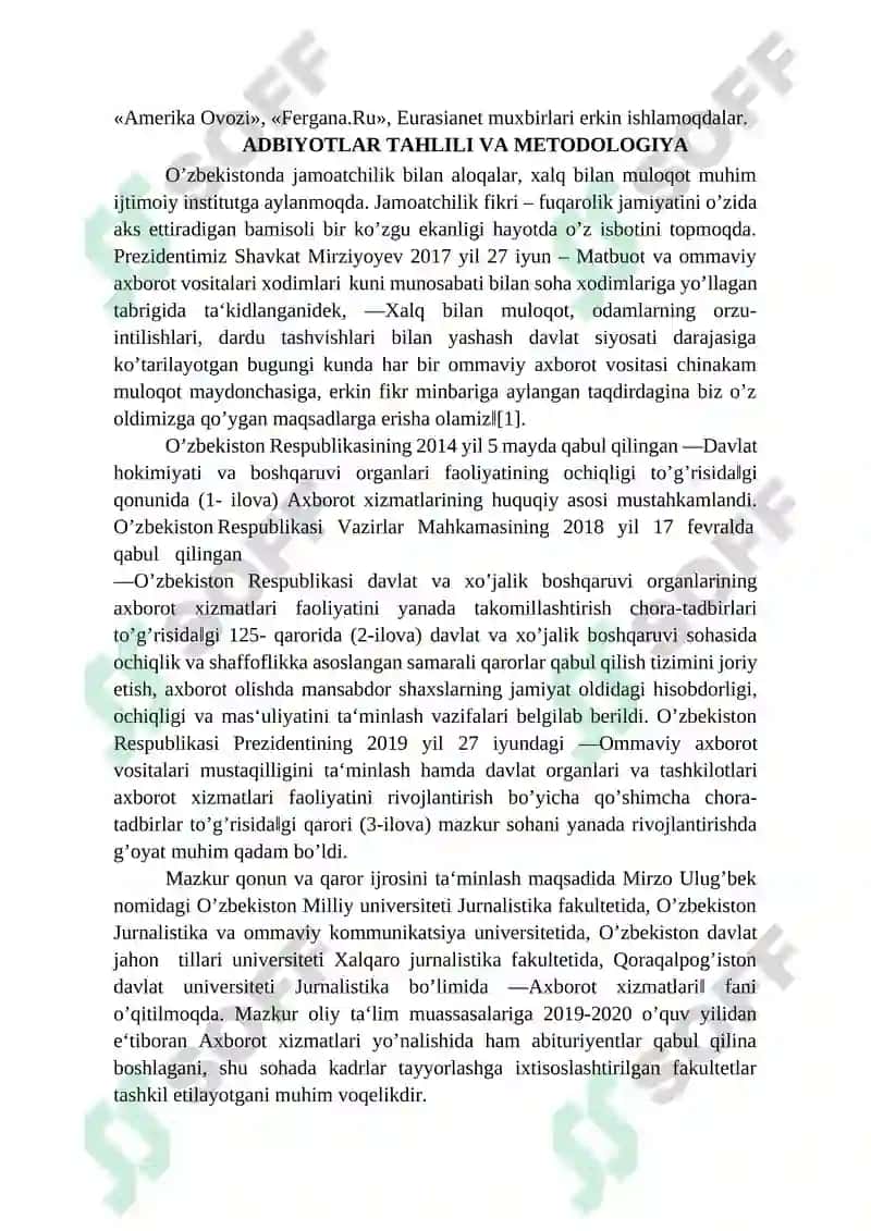 Ommaviy axborot vositalari faoliyati(O‘zgarish va muammolar) 2