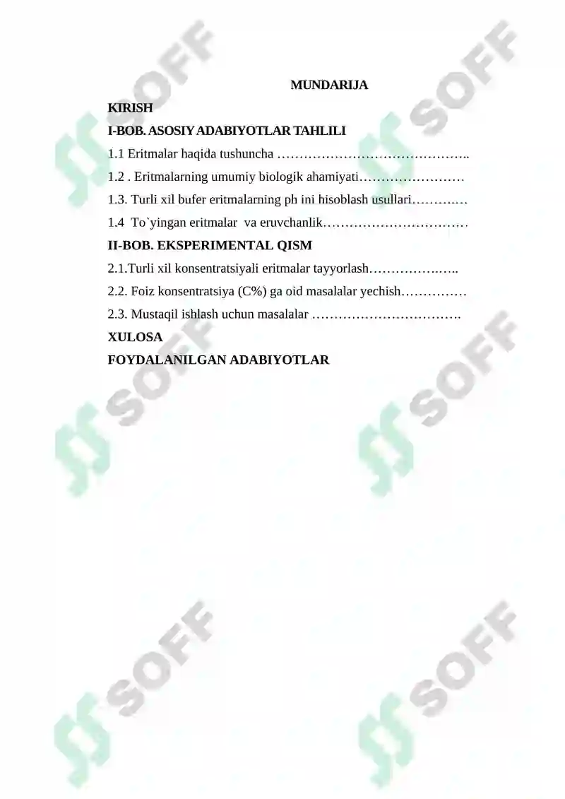 Erish jarayoni va eritmalar konsentratsiyalari 2