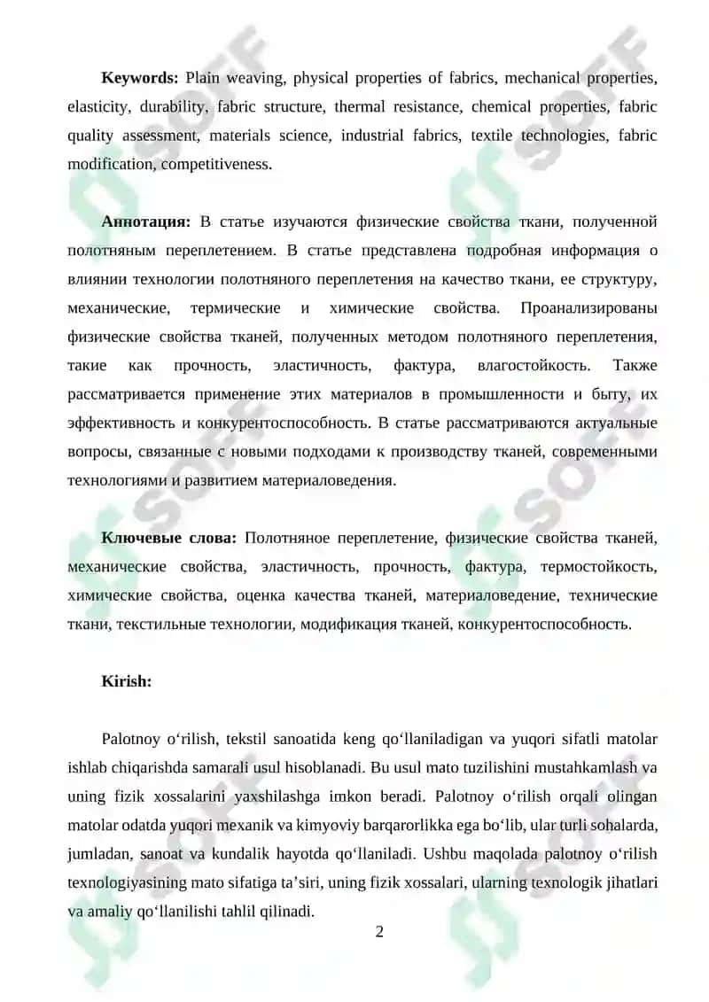 PALOTNOY O‘RILISHDAN OLINGAN MATONING FIZIK XOSSALARI 2