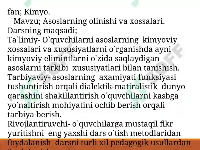 Asoslarning olinishi va xossalari 2