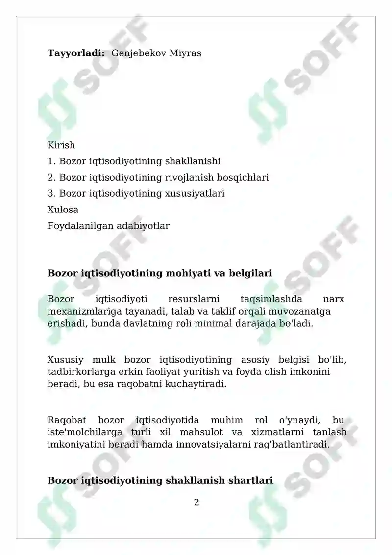 Bozor iqtisodiyotining shakllanishi va rivojlanish bosqichlari 2