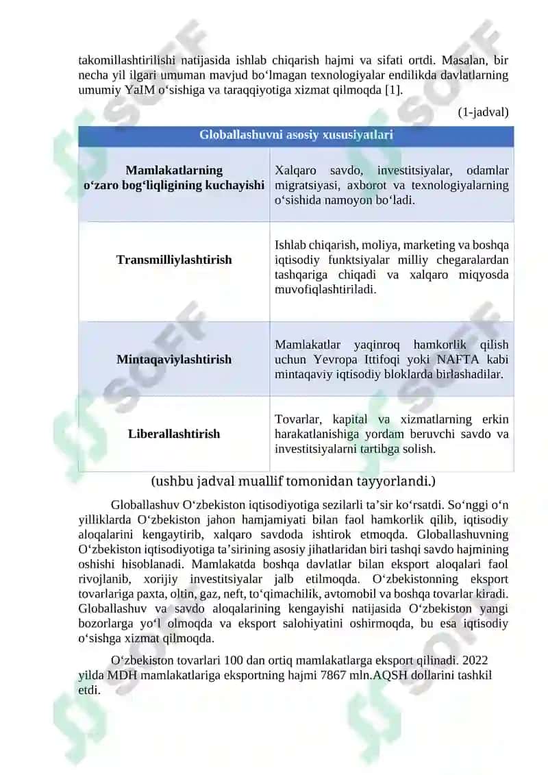 Globallashuv jarayoni va uning O‘zbekiston iqtisodiyotiga ta’siri 2