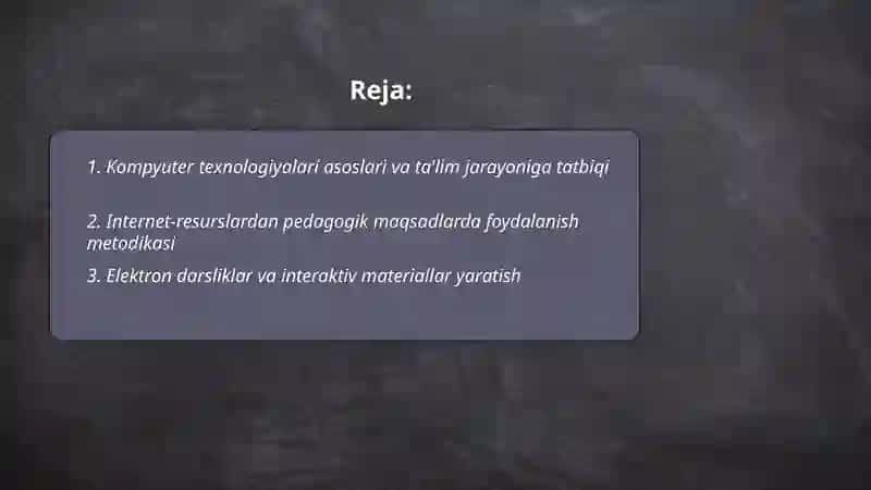 O'quv jarayonini tashkil etishda kompyuter texnologiyasi va internet tizimidan samarali foydalanishni o'rganish 2