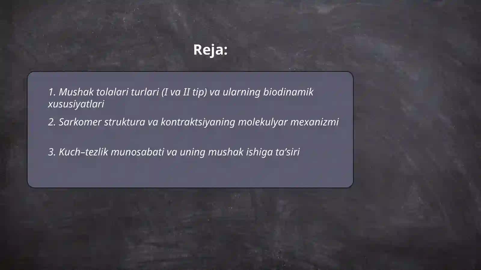 Mushaklar biodinamikasi mushak toqimasining xususiyatlari 2