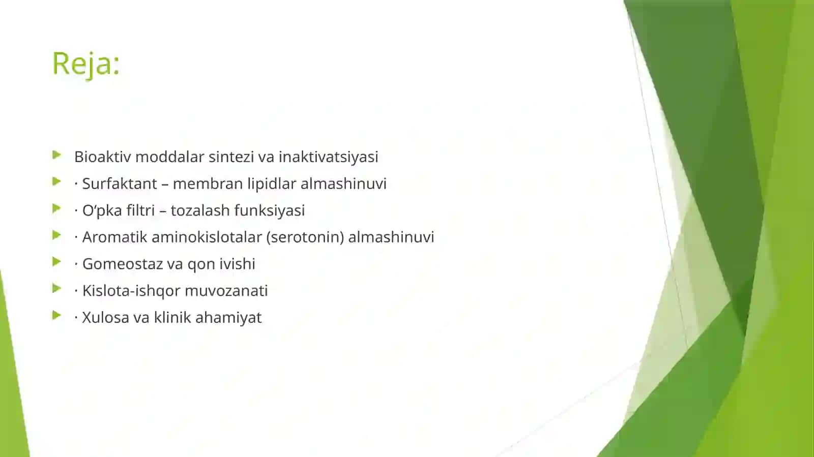Oʻpkaning metabolik funksiyalari va ularning buzilishlari 2
